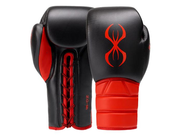 Sting Boxing Predator Leather Sparring Gloves Black Red Laces